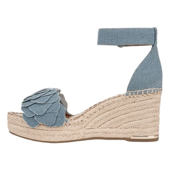Franco Sarto Clemens Espadrille Sandal Denim Flower Ankle Strap Platform Wedge 7 - Picture 3 of 11